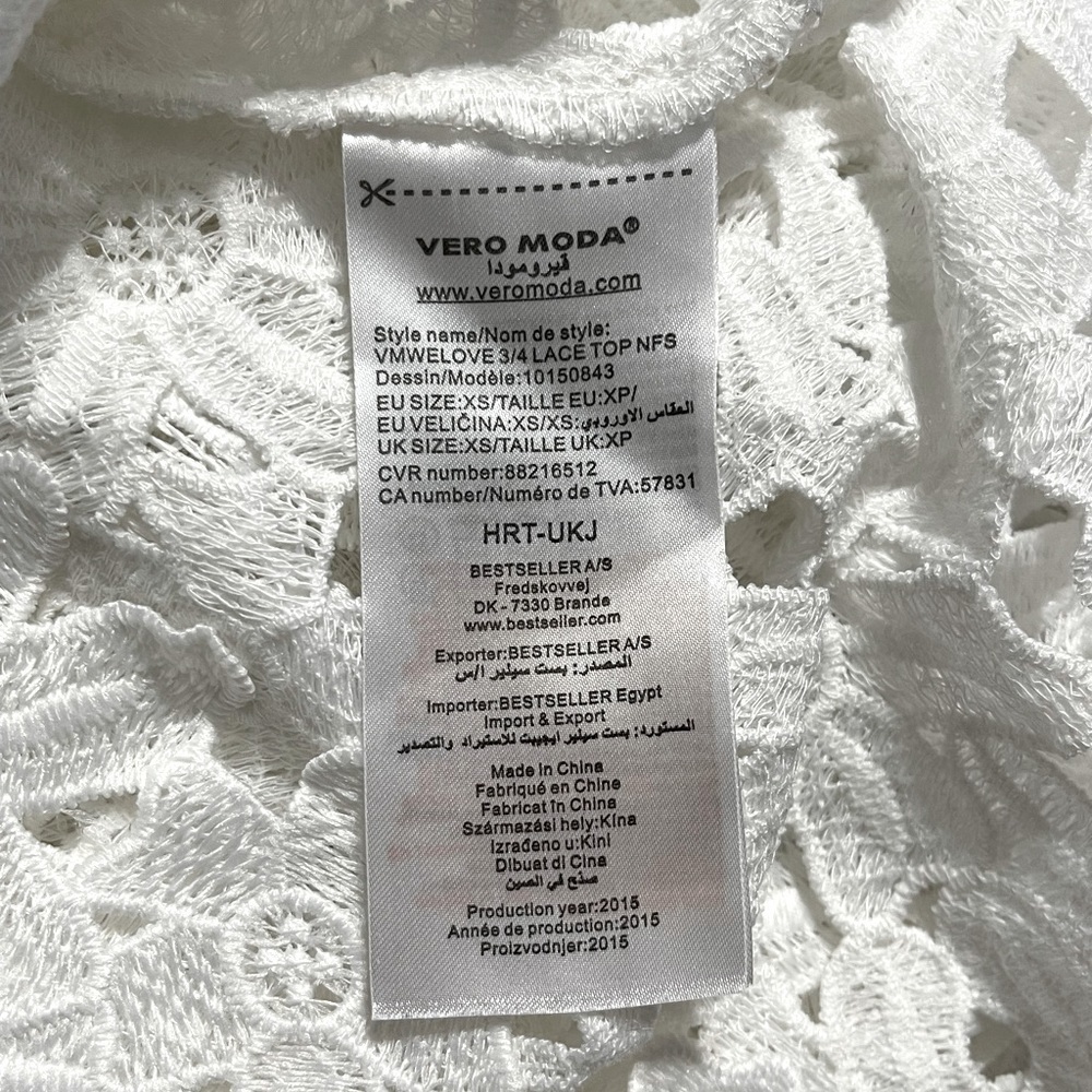 NWOT VERO MODA XS Big Flower Lace Top 3/4 Sleeve - Picture 6 of 6